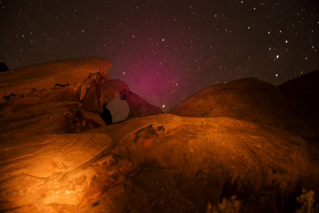 Pink Sky and Arch in Valley of Fire, NV